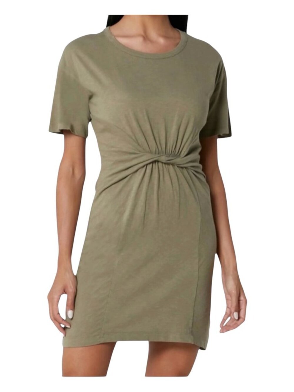 Aerie Plus Twist-Front Mini T Shiirt dress in an olive green cotton Casual XXL